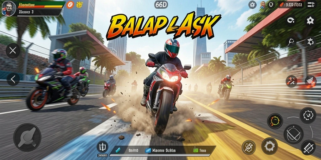 Tampilan gameplay 66D dengan aksi balap motor yang seru.