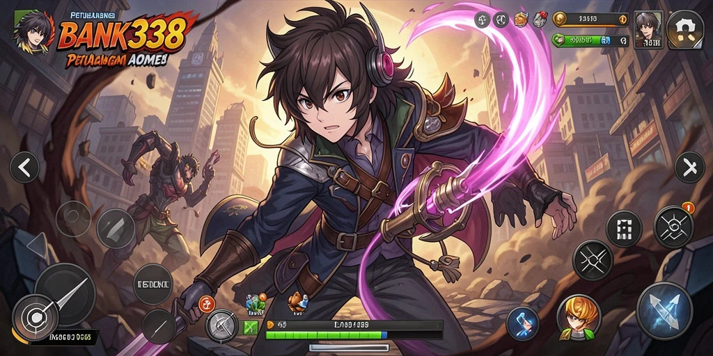 Screenshot BANK338 menampilkan karakter anime dalam pertempuran mendebarkan.