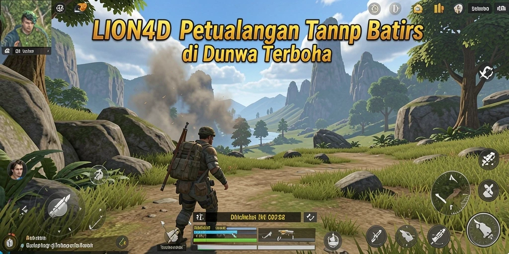 Screenshot gameplay LION4D, menunjukkan eksplorasi dunia terbuka yang luas.