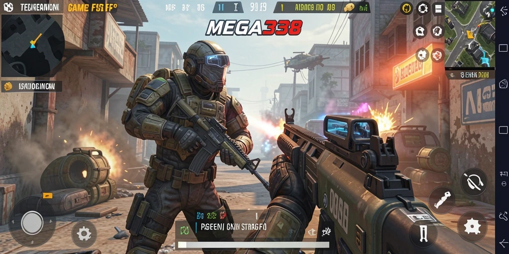 Tampilan gameplay MEGA338 yang menampilkan aksi tembak-menembak mendebarkan.