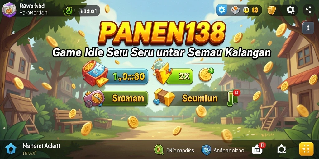 Tampilan menarik dari permainan Idle PANEN138 dengan kebun yang menawan.