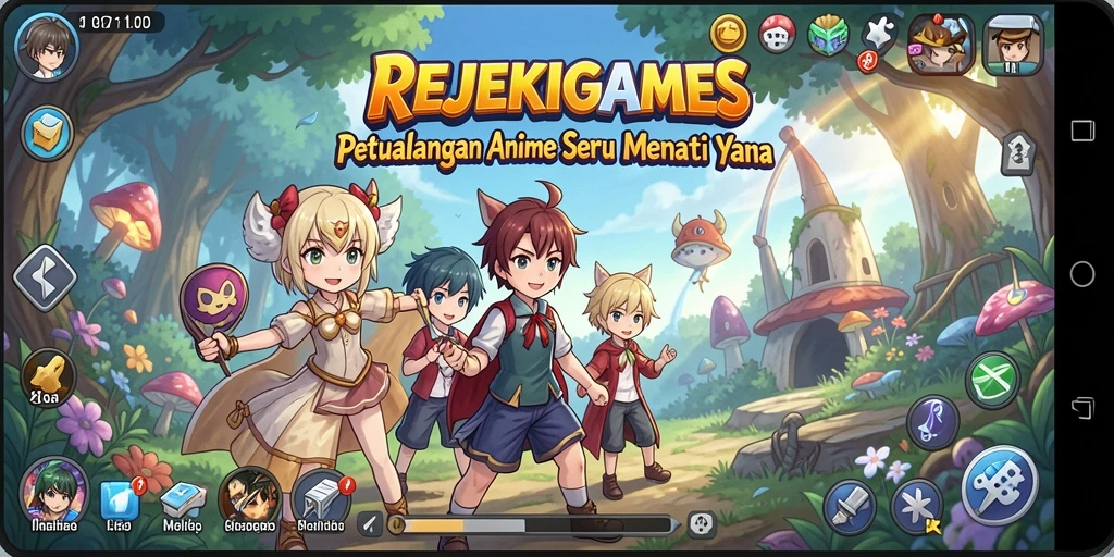 Tampilan gameplay seru di REJEKIGAMES dengan karakter Anime.