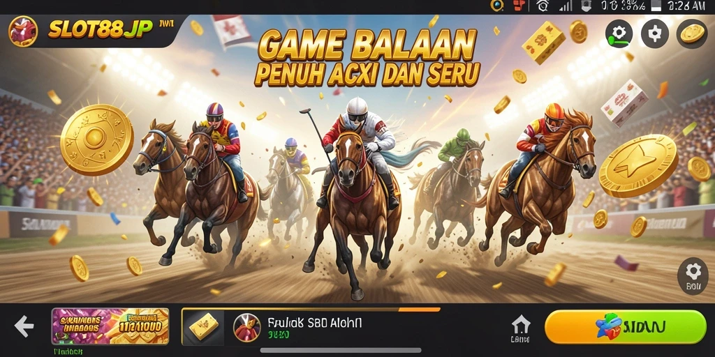 Tampilan utama gameplay SLOT88JP dengan balapan seru dan grafis menawan.