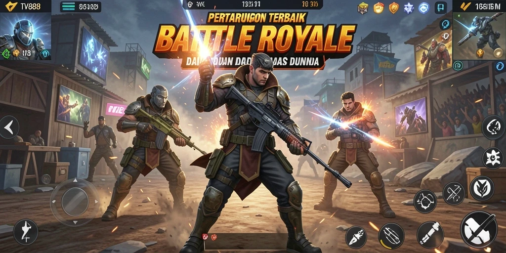 Screenshot utama TV888 menunjukkan aksi mendebarkan dalam gameplay Battle Royale.